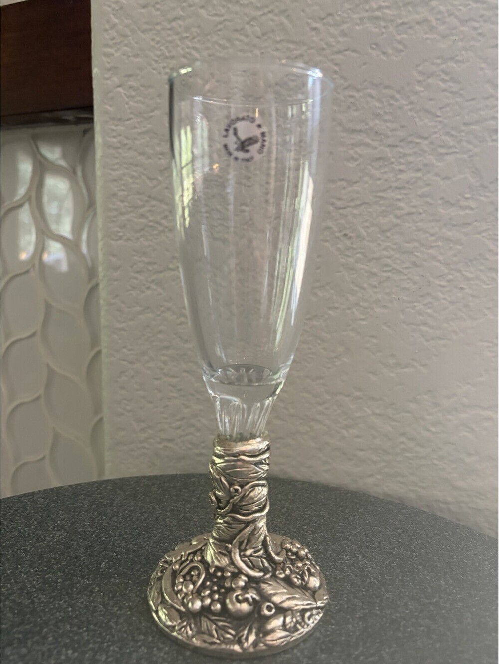 Vintage Italian  Vine Sculpture Pewter Champagne Flute Stunning